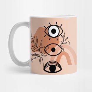 Psychedelic eyes, abstract shapes and leaves. Mug